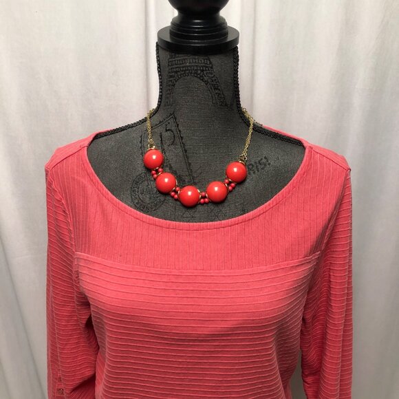 Talbots Top Womens Size Medium Rose Pink Cotton Round Neck Pullover Shirt - Picture 2 of 6